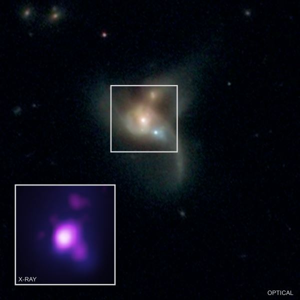 Астрономы обнаружили три черные дыры в месте слияния галактик